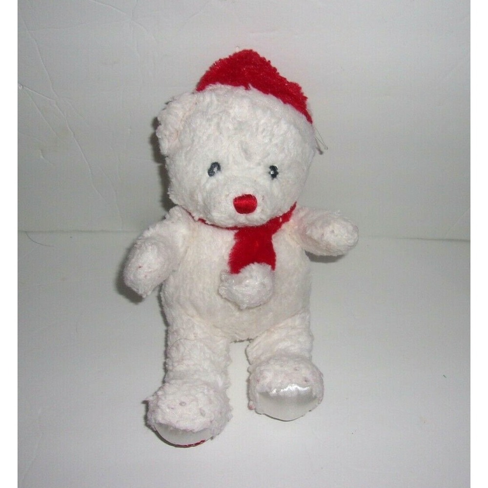 Baby Gund Whimsey Wishes White Bear Red Santa Hat Scarf My First Christmas Plush